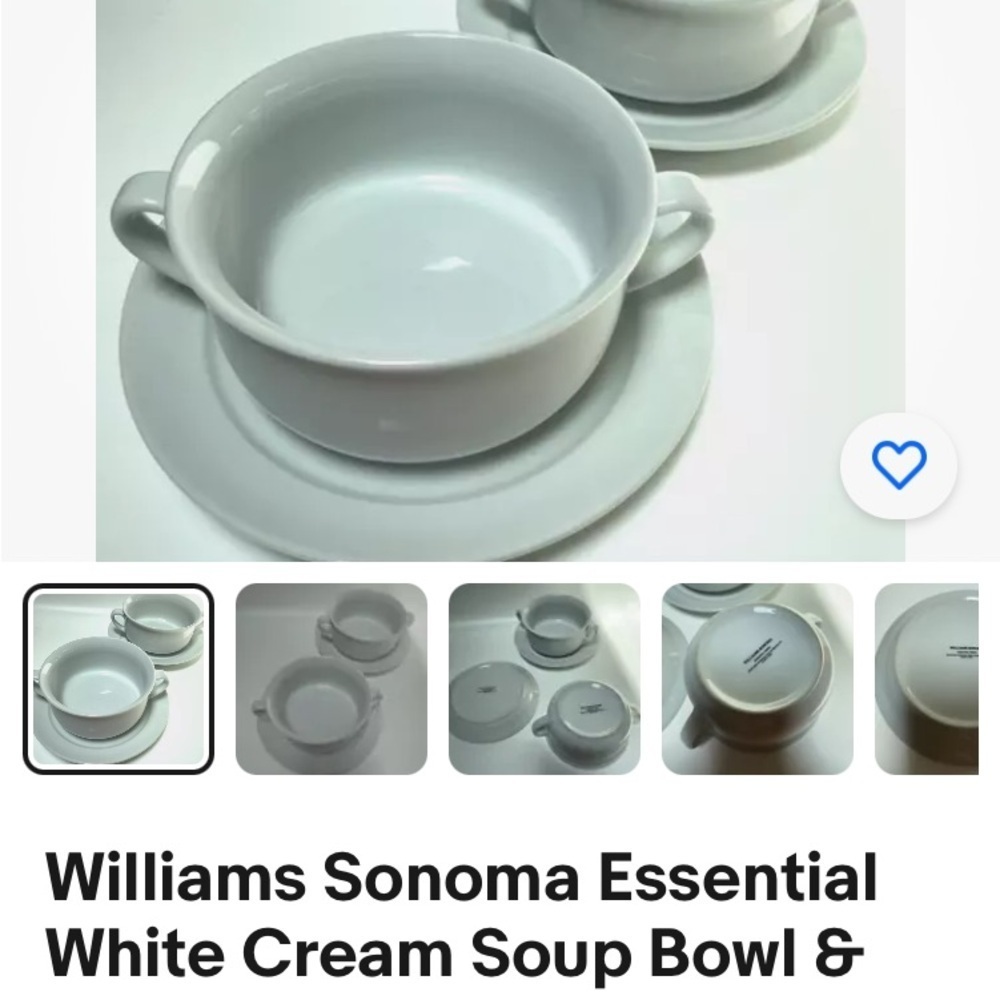 Williams Sonoma Essential white cream soup bowl with saucer